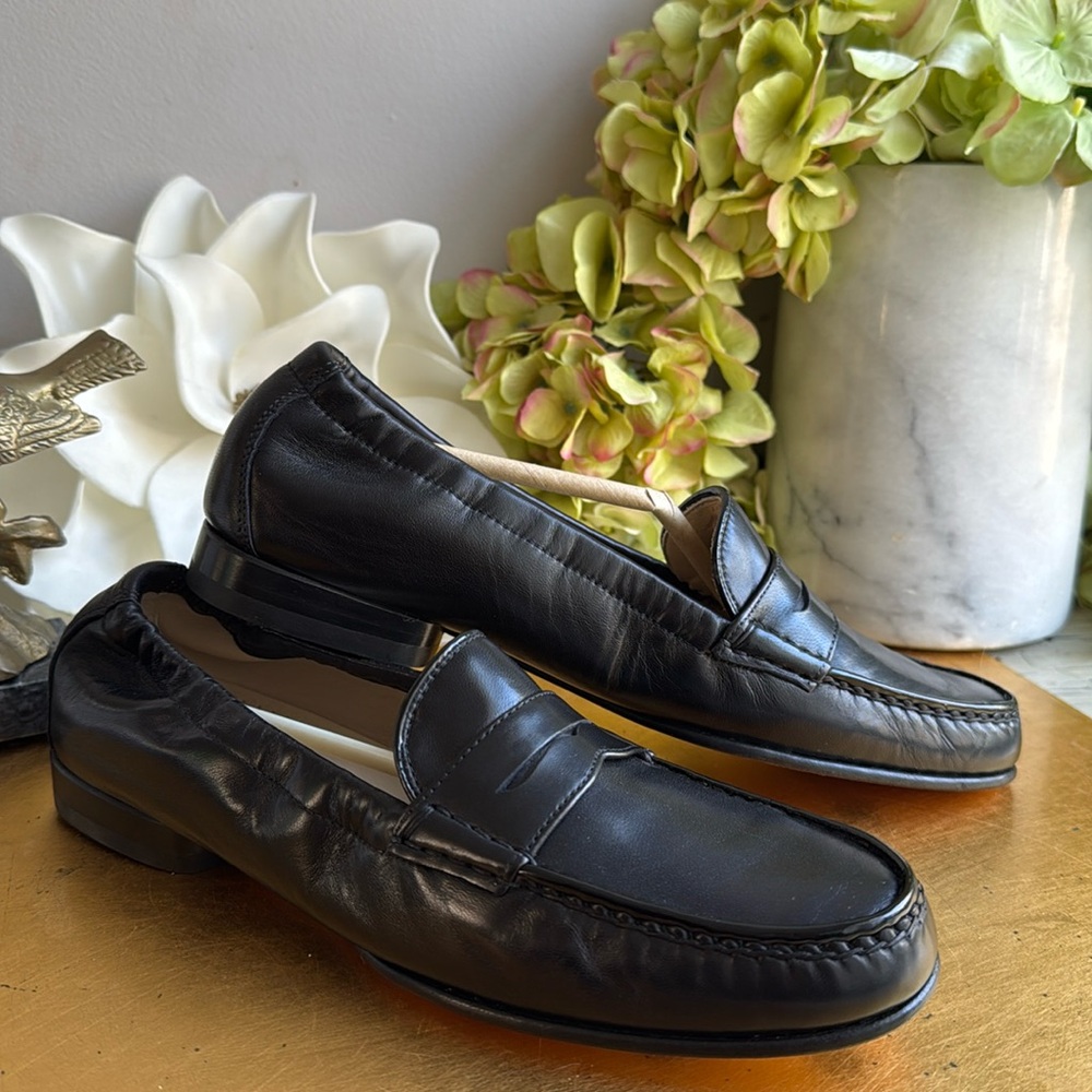 NWOT Salvatore Ferragamo Elasticated Penny Loafer Ballerina Flat Black Leather